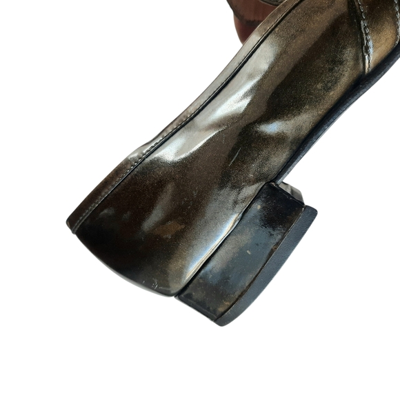 Vintage Y2K PRADA Patent Leather Square Toe Classic Loafers Sz 9.5/40 Dk Olive - Picture 8 of 10